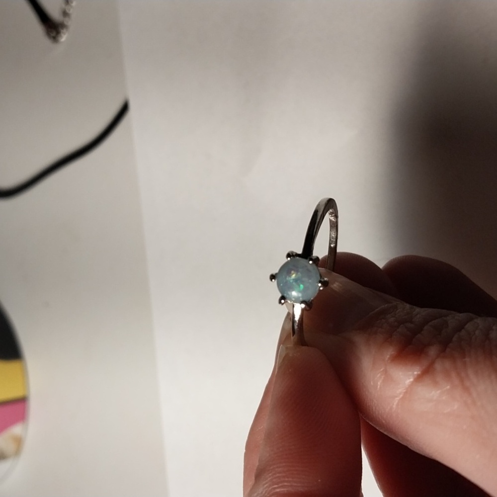 Size 10 silver faux opal ring sterling silver